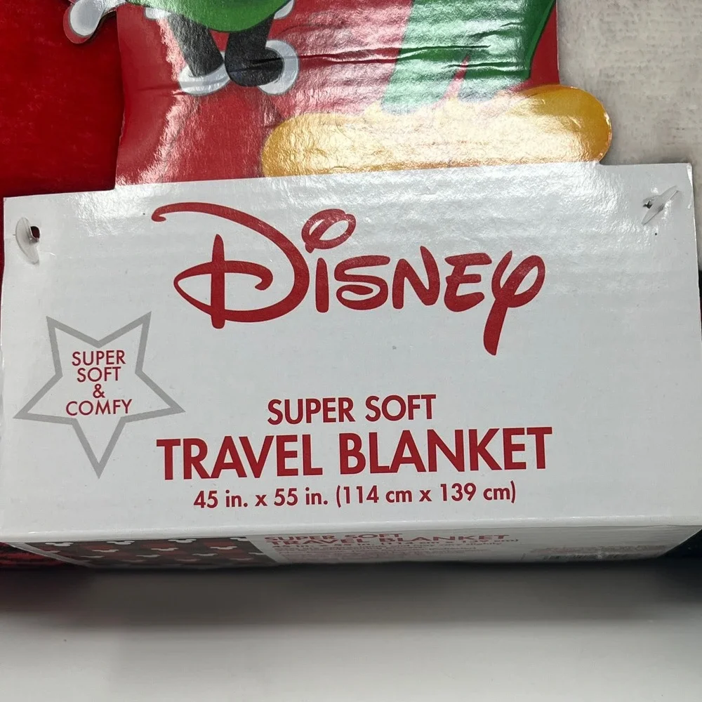 Disney Mickey & Minnie Mouse Christmas Travel Blanket 45x55 Red Black Check Ears